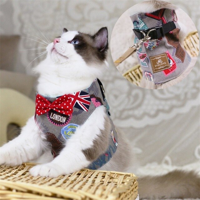 Gentleman Style Cat Harness with Leash