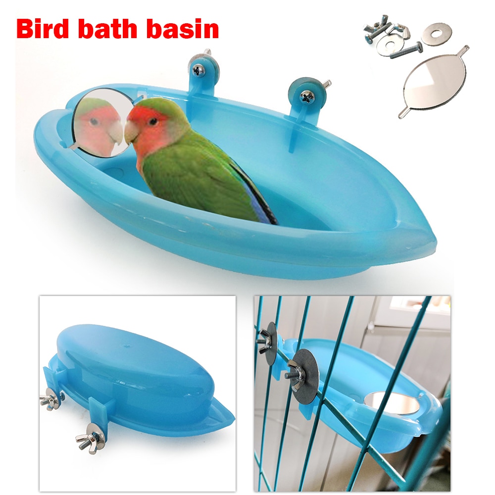 Sky Blue Design Bird Bath with Mirror
