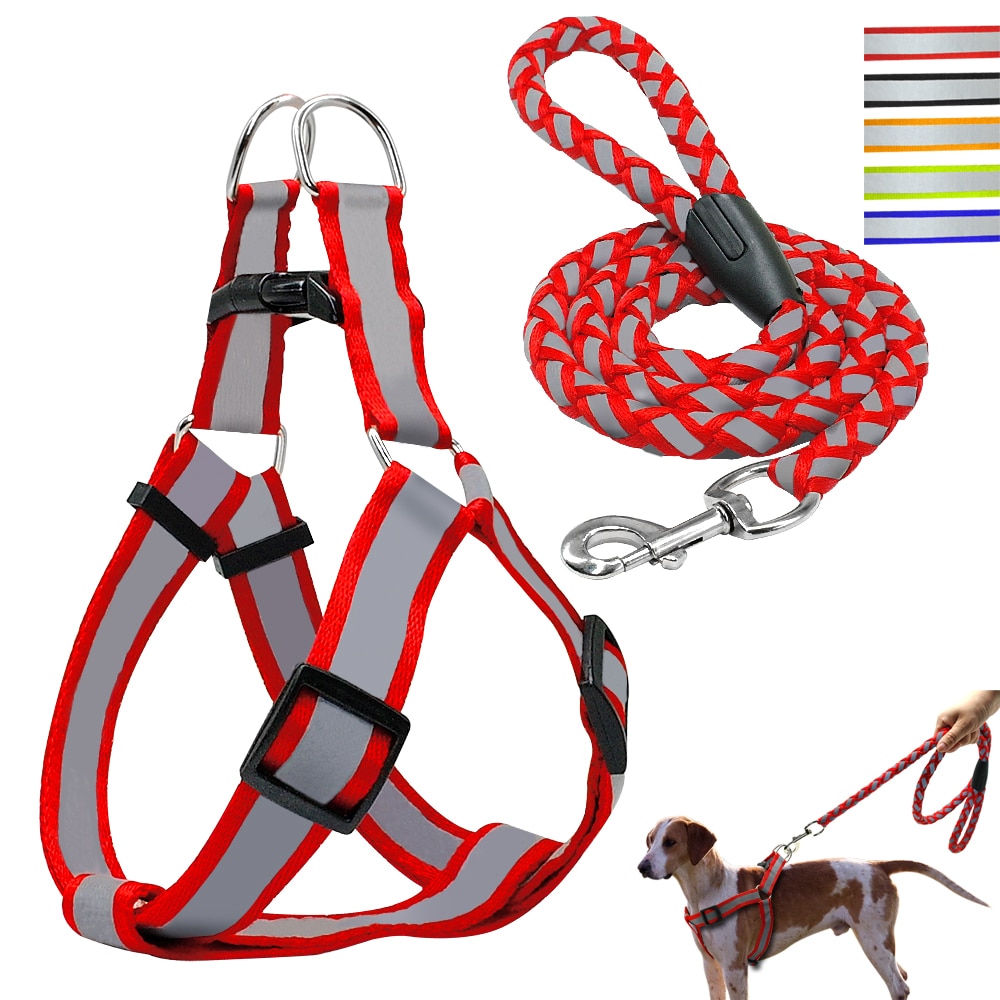 Step-in Reflective Nylon Dog Vest with Leash Set