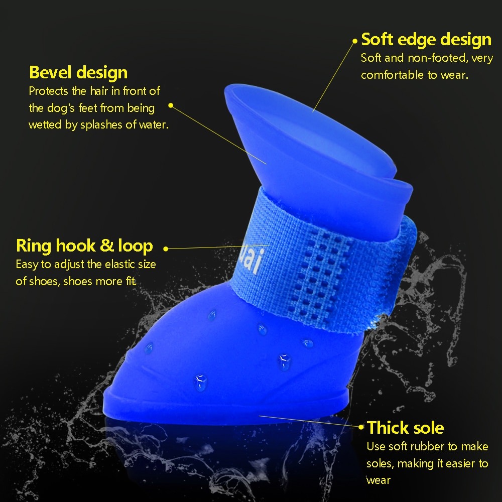 Waterproof Rubber Dog Shoes 4 pcs Set